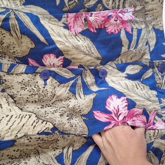 Chico's Hawaiian Floral Linen Jacket Blue Green Pink Size M - Picture 7 of 9